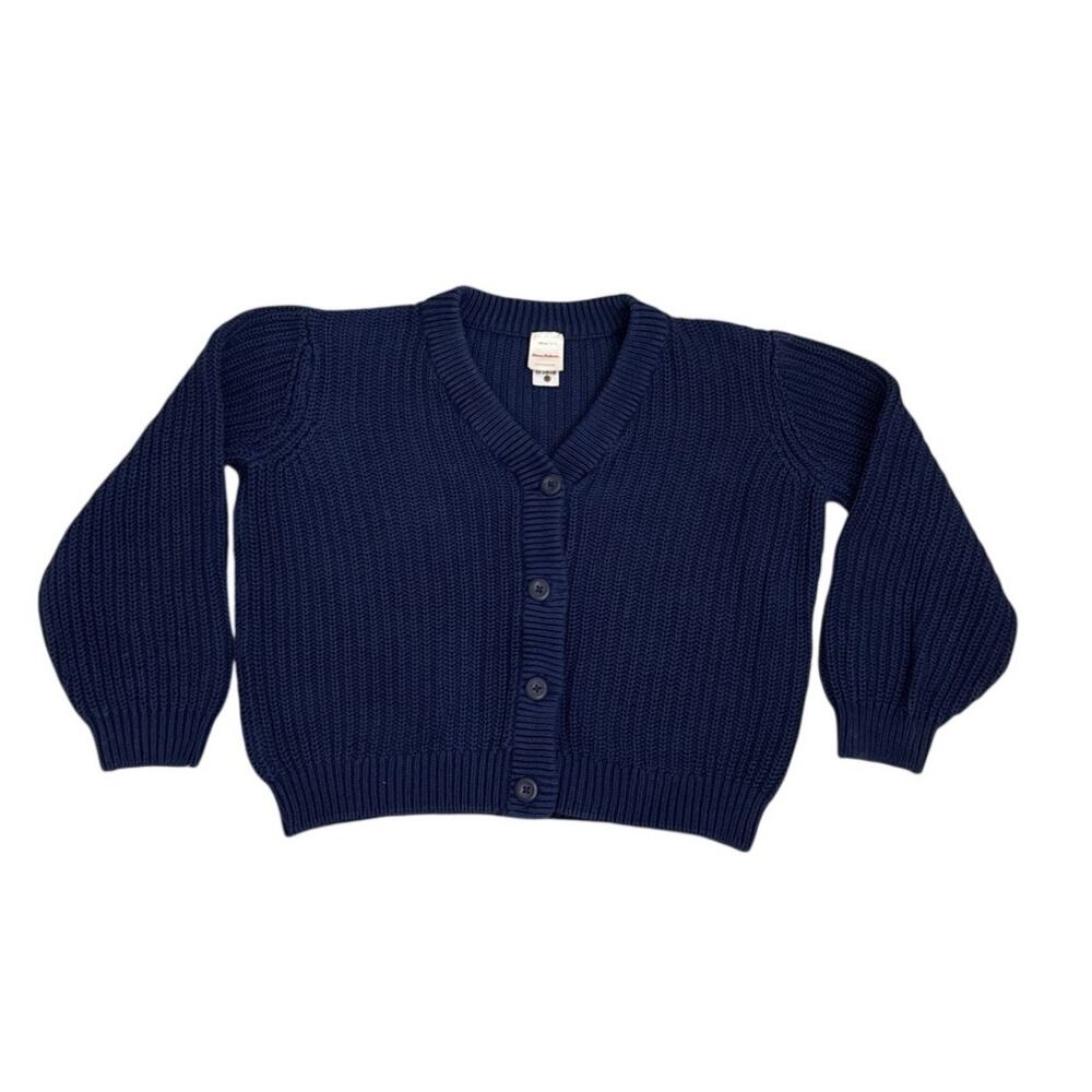 Hanna Andersson Sweater Chunky Knit Crop Blue Button Down Cardigan Size 12